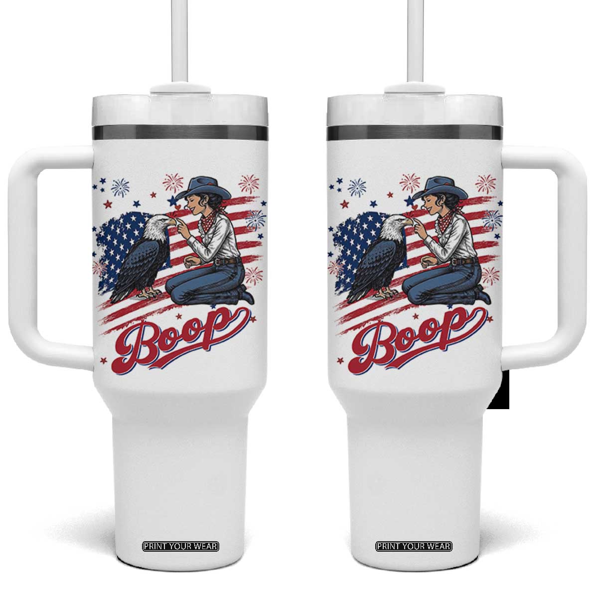 Boop Eagle Tumbler With Handle Western Cowgirl Patriotic USA American 4th of July