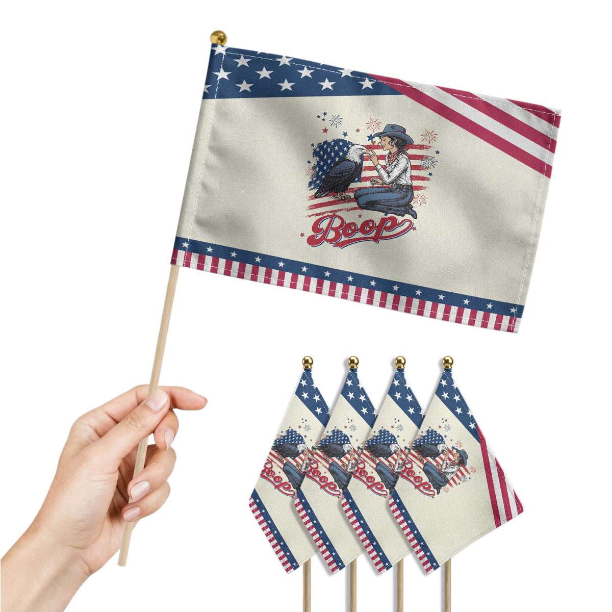 Boop Eagle Patriotic Handheld Flag Western Cowgirl USA American 4th of July