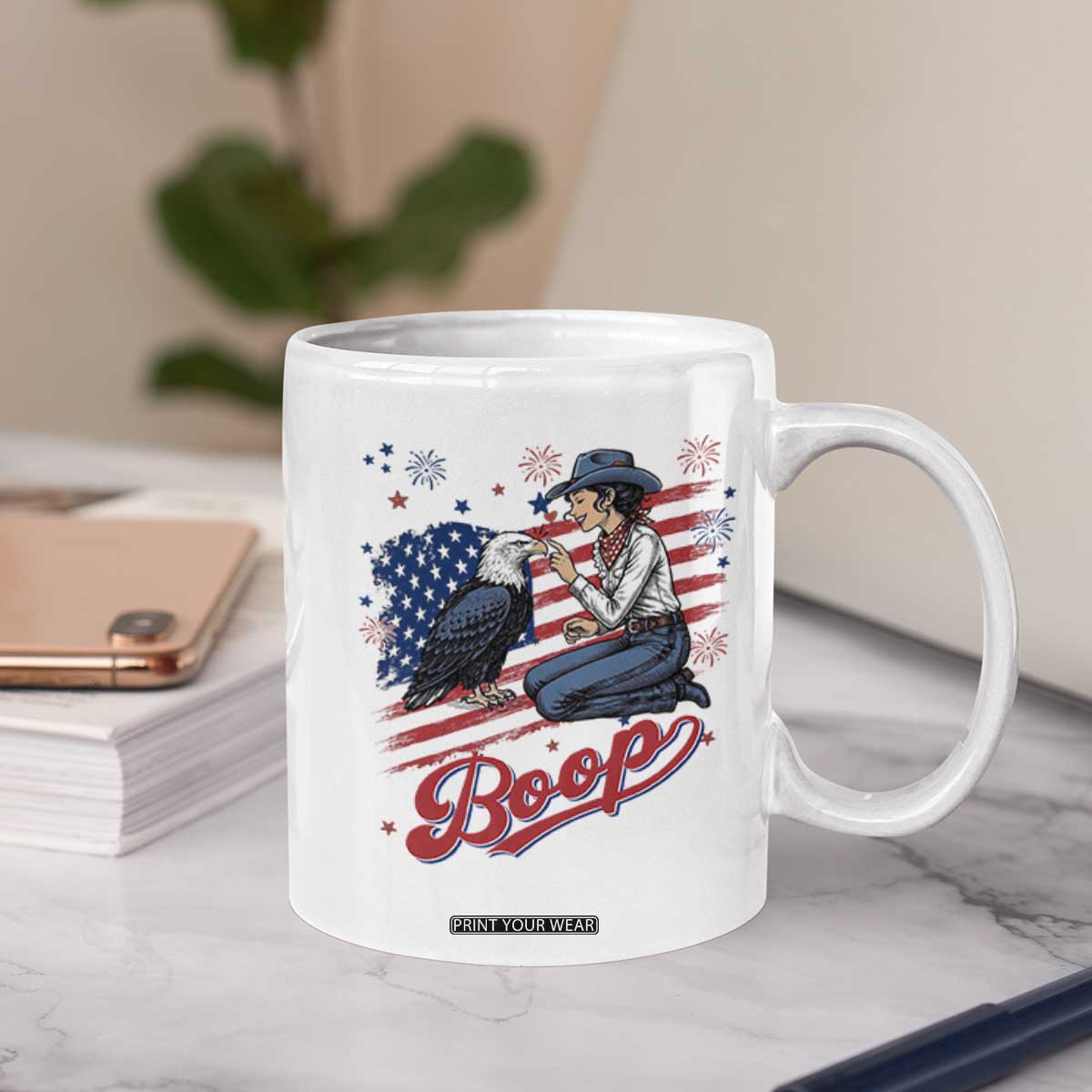 Boop Eagle Coffee Mug Western Cowgirl Patriotic USA American 4th of July