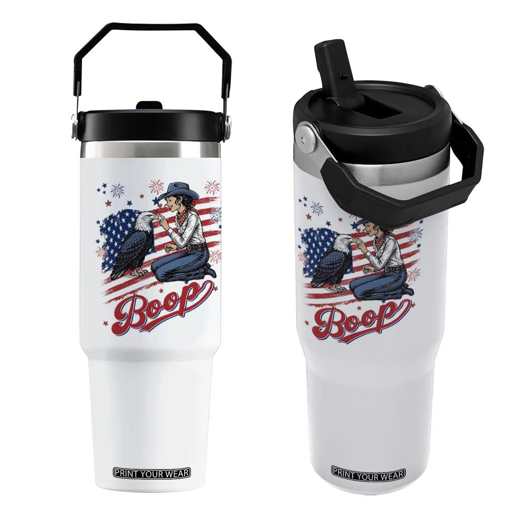 Boop Eagle Flip Straw Tumbler Western Cowgirl Patriotic USA American 4th of July