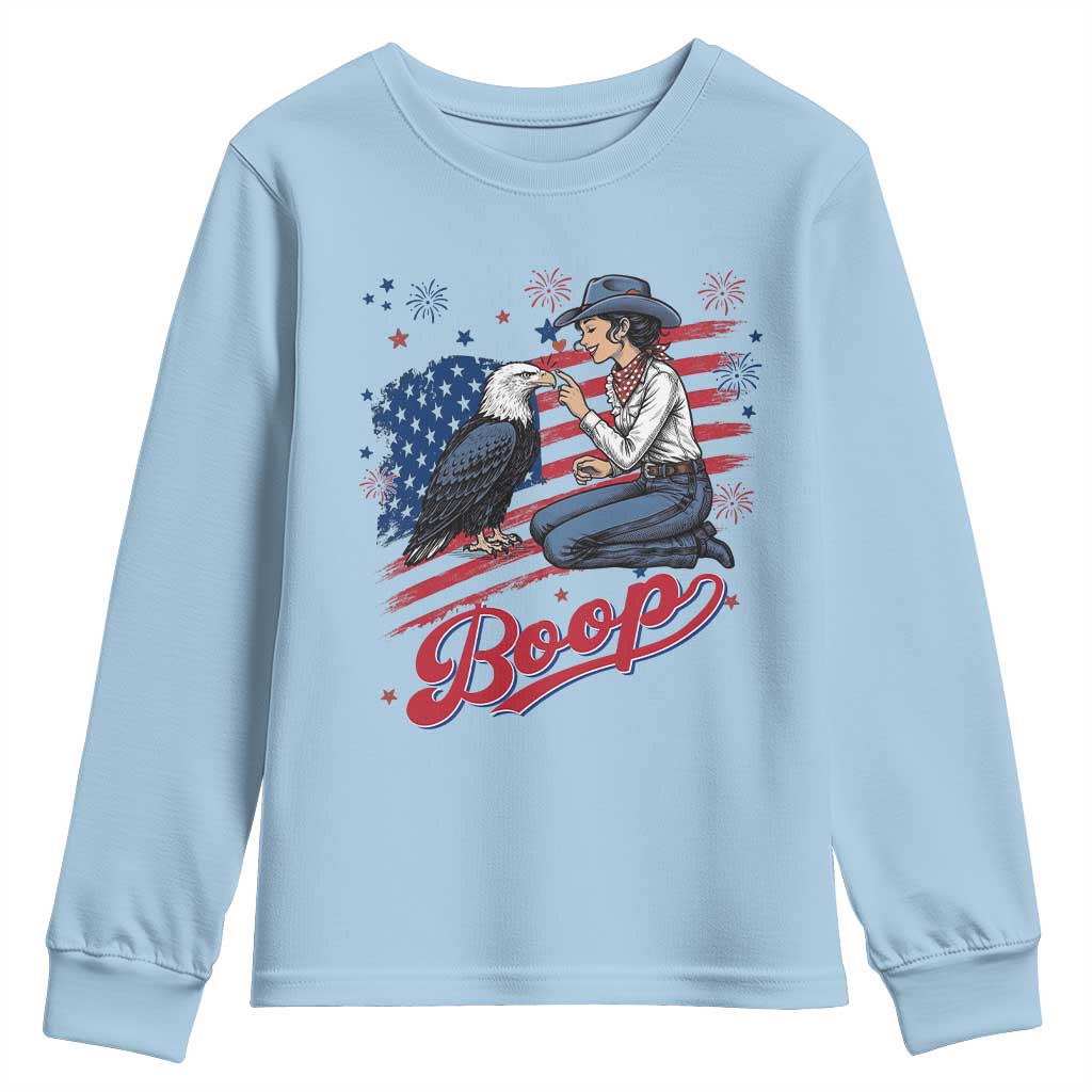 Boop Eagle Youth Sweatshirt Western Cowgirl Patriotic USA American 4th of July