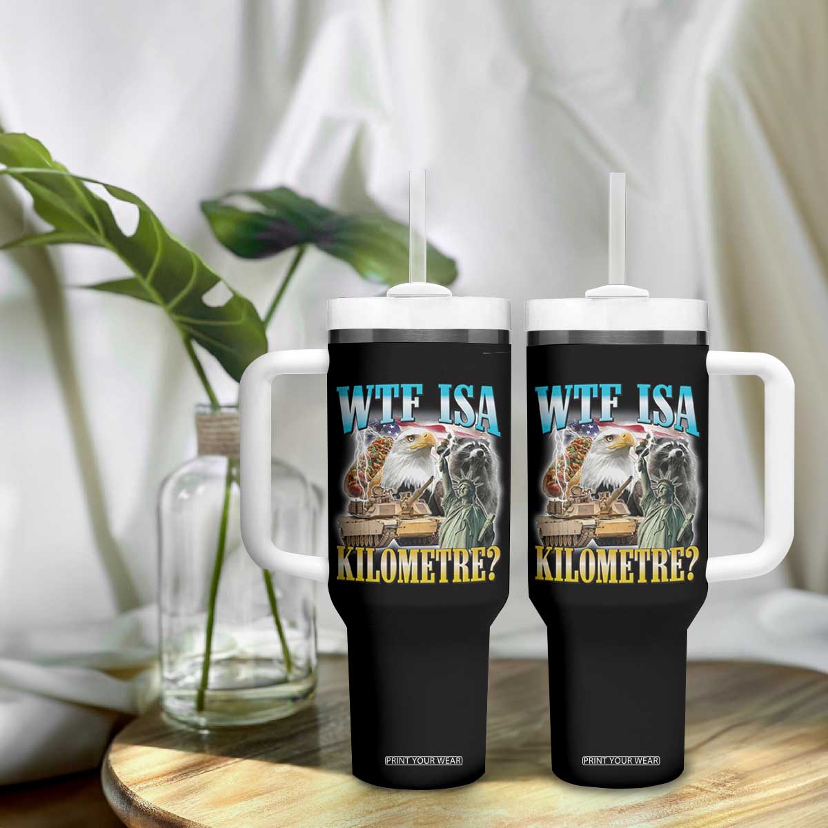 WTF is A Kilometer Tumbler With Handle Funny USA Patriotic Bootleg Meme