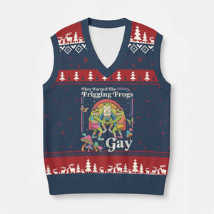 They Turned The Frigging Frogs Gay V-Neck Knit Sweater Vest Funny LGBTQ Pride Month