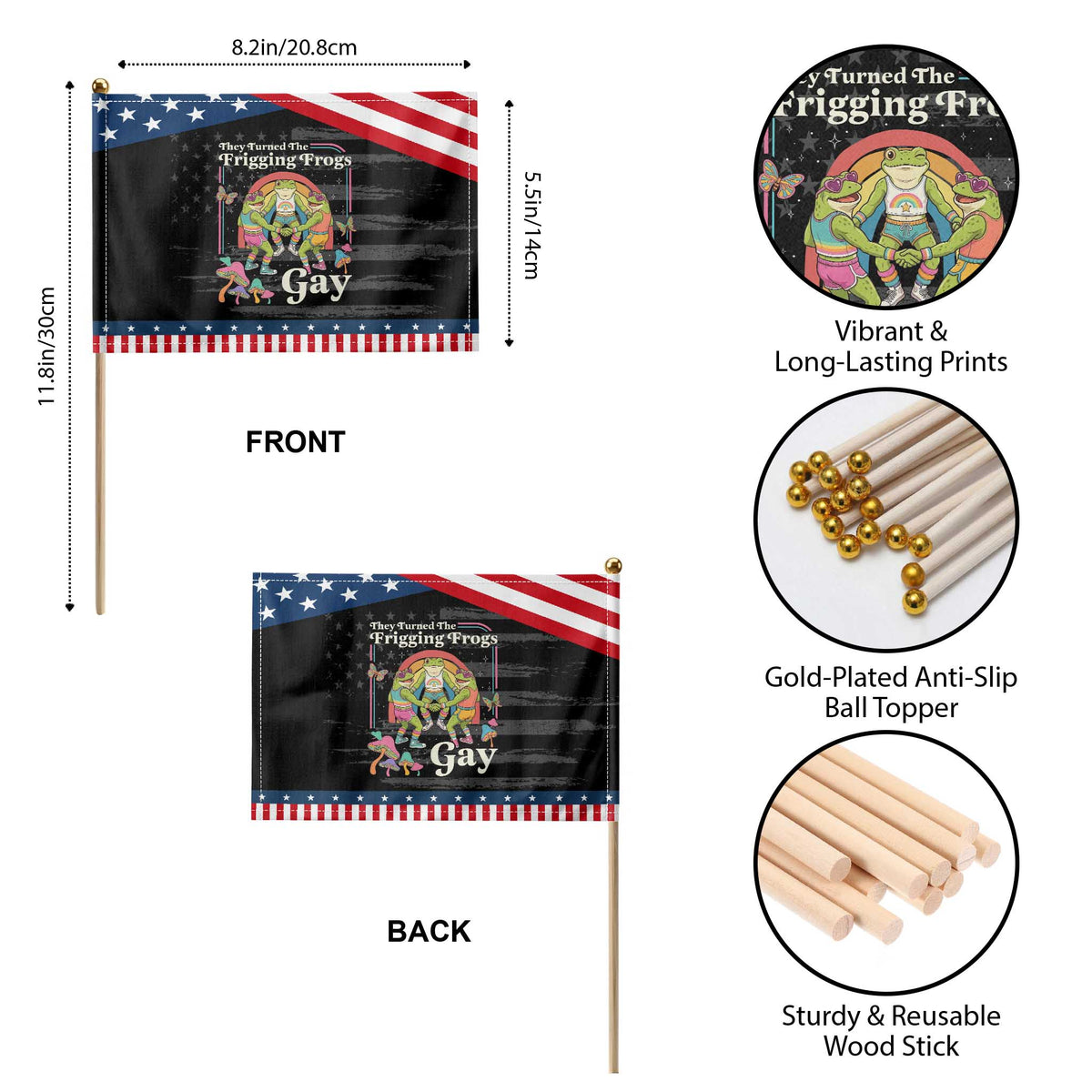 They Turned The Frigging Frogs Gay Patriotic Handheld Flag Funny LGBTQ Pride Month