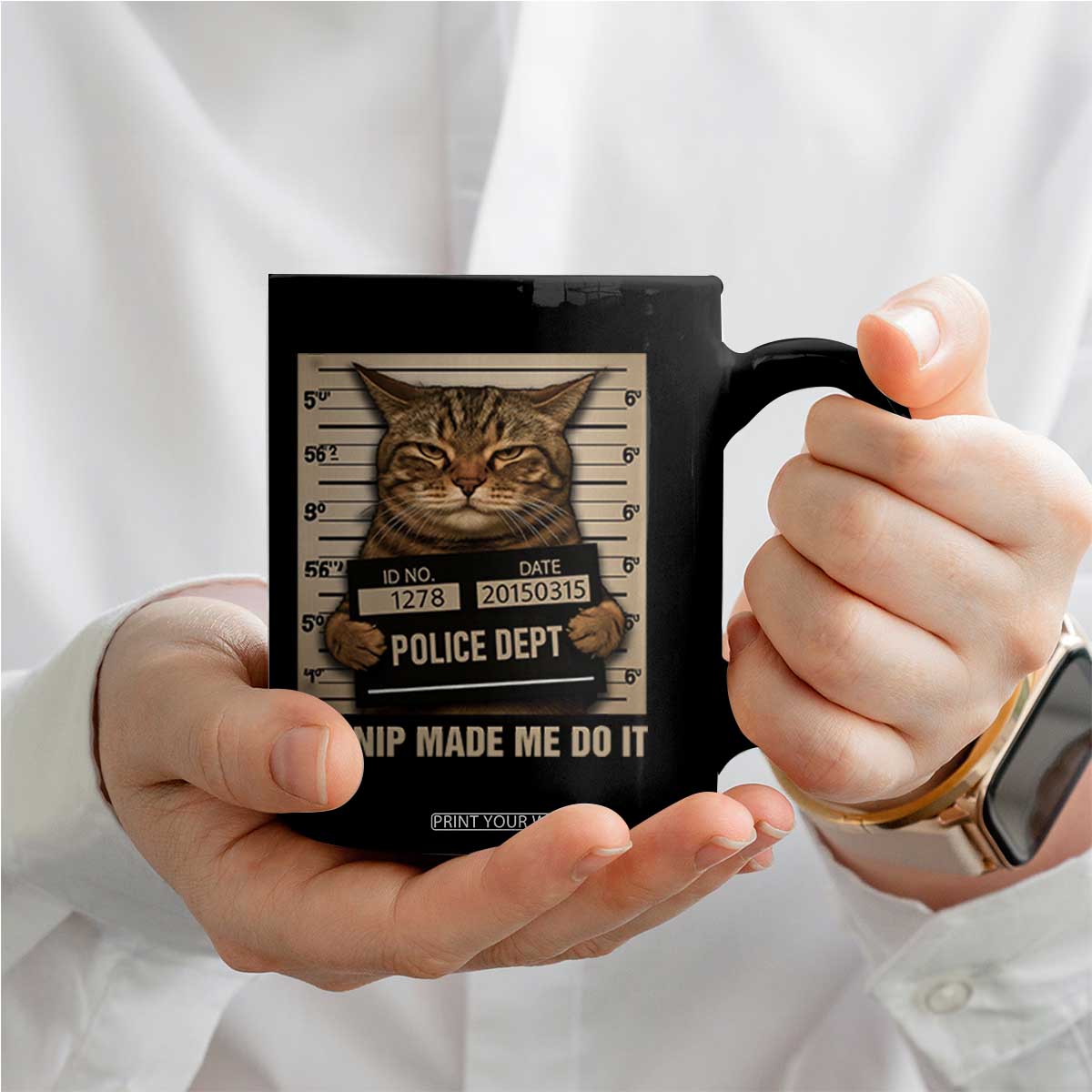 Funny Cat Mugshot Coffee Mug Catnip Made Me Do It TS14 Print Your Wear