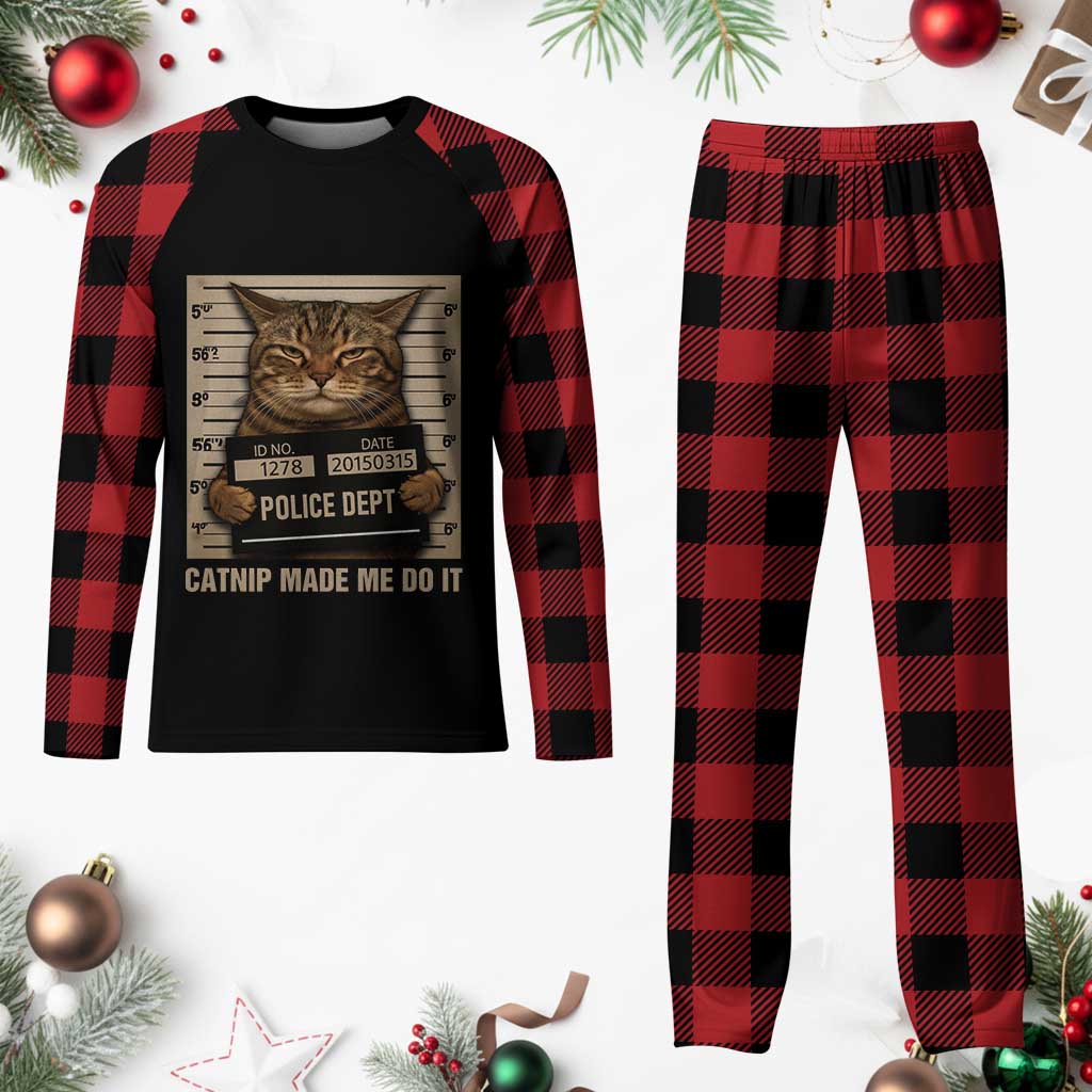 Funny Cat Mugshot Plaid Pajama Set Catnip Made Me Do It TS14 Buffalo Plaid Print Your Wear