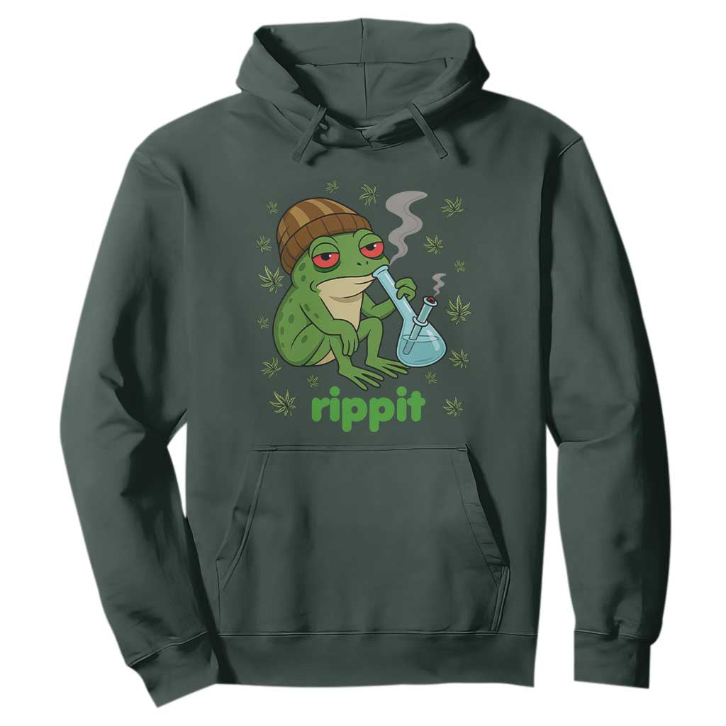 Rippit Frog Hoodie Funny 420 Stoner Weed Humor TS14 Dark Forest Green Print Your Wear