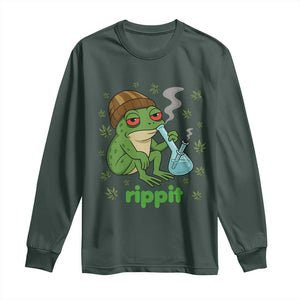 Rippit Frog Long Sleeve Shirt Funny 420 Stoner Weed Humor TS14 Dark Forest Green Print Your Wear
