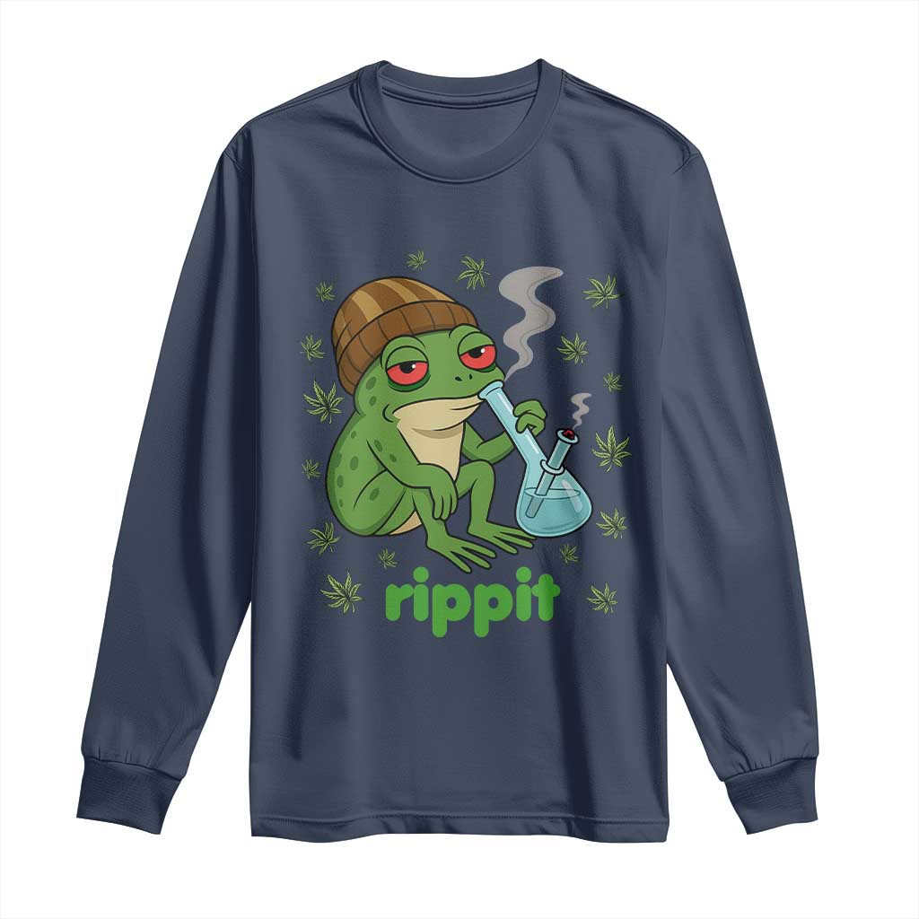 Rippit Frog Long Sleeve Shirt Funny 420 Stoner Weed Humor TS14 Navy Print Your Wear