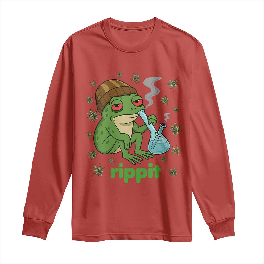 Rippit Frog Long Sleeve Shirt Funny 420 Stoner Weed Humor TS14 Red Print Your Wear