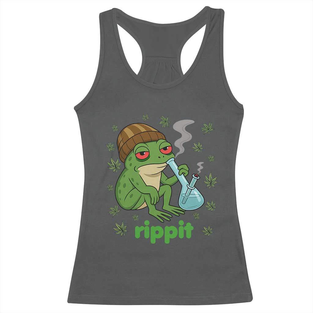 Rippit Frog Racerback Tank Top Funny 420 Stoner Weed Humor TS14 Dark Heather Print Your Wear