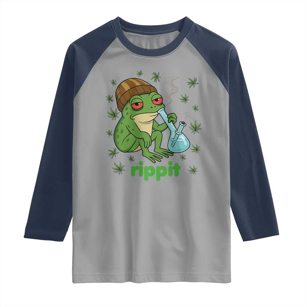Rippit Frog Raglan Shirt Funny 420 Stoner Weed Humor TS14 Sport Gray Navy Print Your Wear