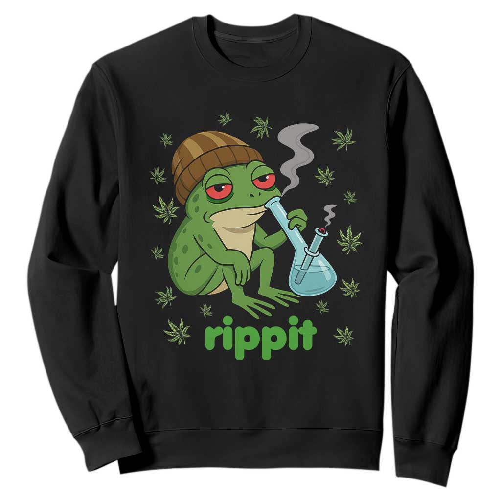 Rippit Frog Sweatshirt Funny 420 Stoner Weed Humor TS14 Black Print Your Wear