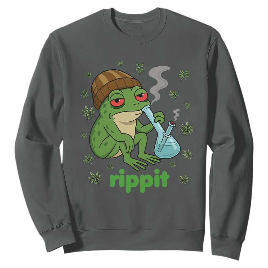Rippit Frog Sweatshirt Funny 420 Stoner Weed Humor TS14 Dark Heather Print Your Wear