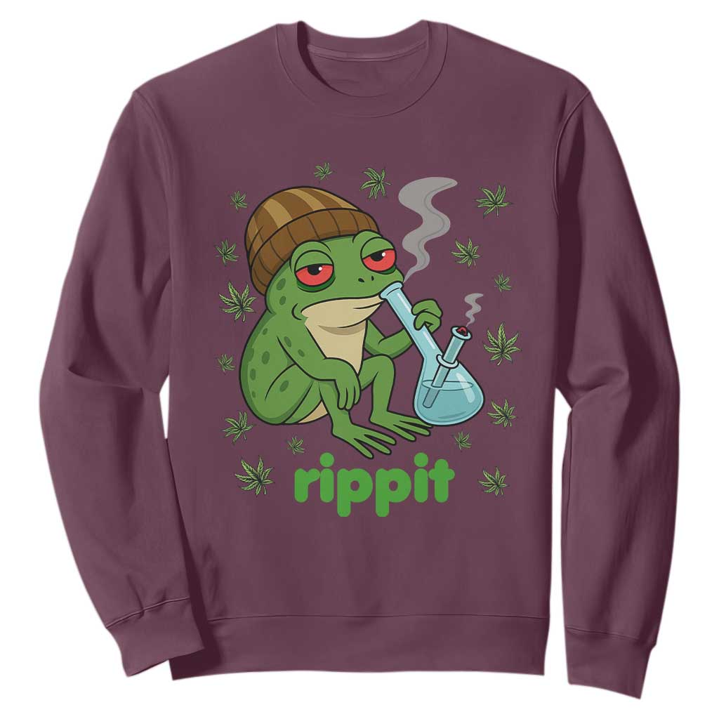 Rippit Frog Sweatshirt Funny 420 Stoner Weed Humor TS14 Maroon Print Your Wear