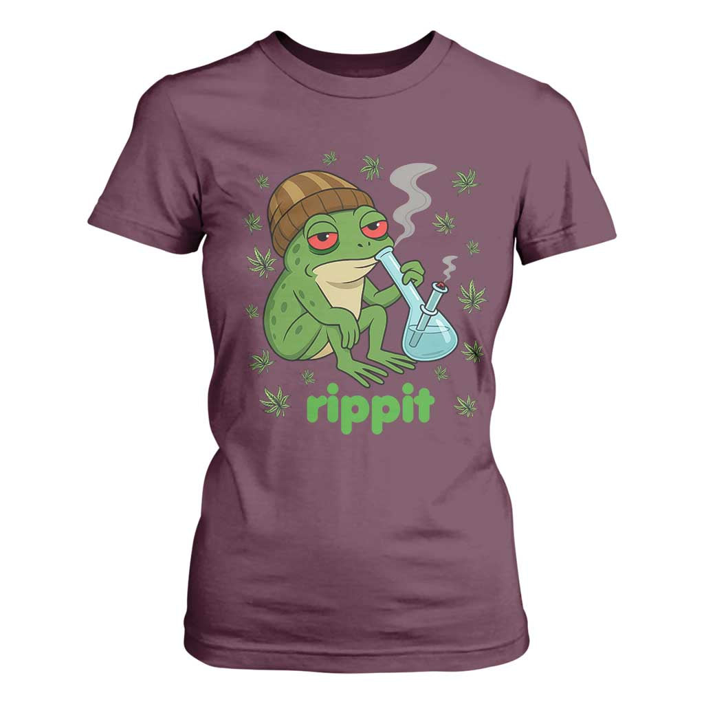 Rippit Frog T Shirt For Women Funny 420 Stoner Weed Humor TS14 Maroon Print Your Wear