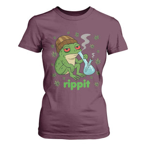 Rippit Frog T Shirt For Women Funny 420 Stoner Weed Humor TS14 Maroon Print Your Wear