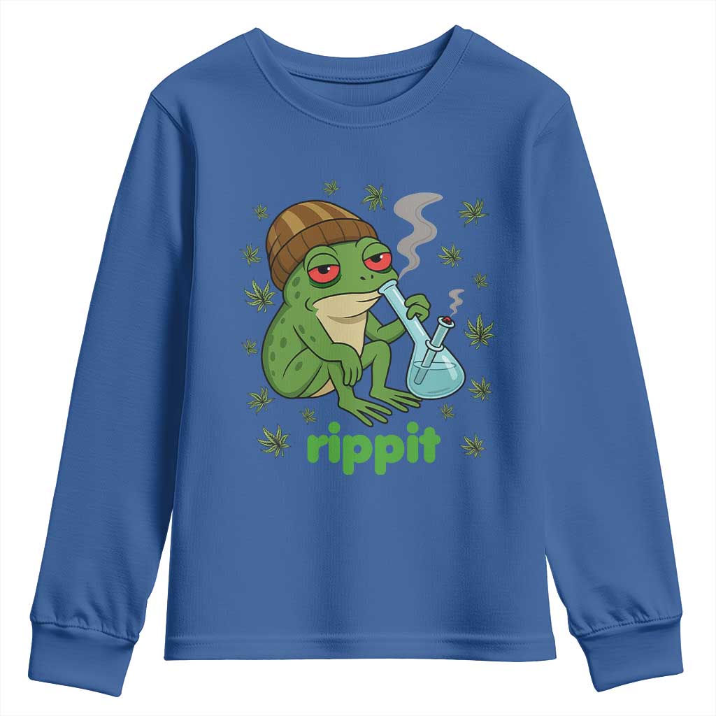 Rippit Frog Youth Sweatshirt Funny 420 Stoner Weed Humor TS14 Royal Blue Print Your Wear