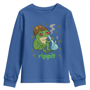 Rippit Frog Youth Sweatshirt Funny 420 Stoner Weed Humor TS14 Royal Blue Print Your Wear