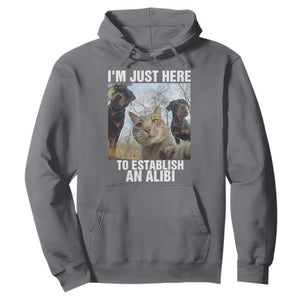 Funny Cat Dog Selfie Hoodie I Am Just Here To Establish An Alibi TS14 Charcoal Print Your Wear