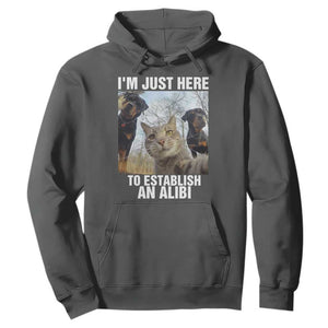 Funny Cat Dog Selfie Hoodie I Am Just Here To Establish An Alibi TS14 Dark Heather Print Your Wear