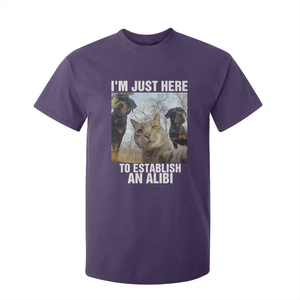 Funny Cat Dog Selfie T Shirt For Kid I Am Just Here To Establish An Alibi TS14 Purple Print Your Wear