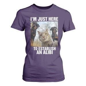 Funny Cat Dog Selfie T Shirt For Women I Am Just Here To Establish An Alibi TS14 Purple Print Your Wear