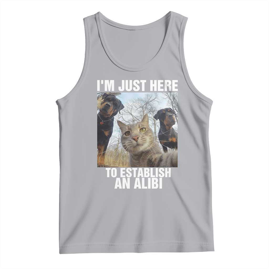 Funny Cat Dog Selfie Tank Top I Am Just Here To Establish An Alibi TS14 Athletic Heather Print Your Wear