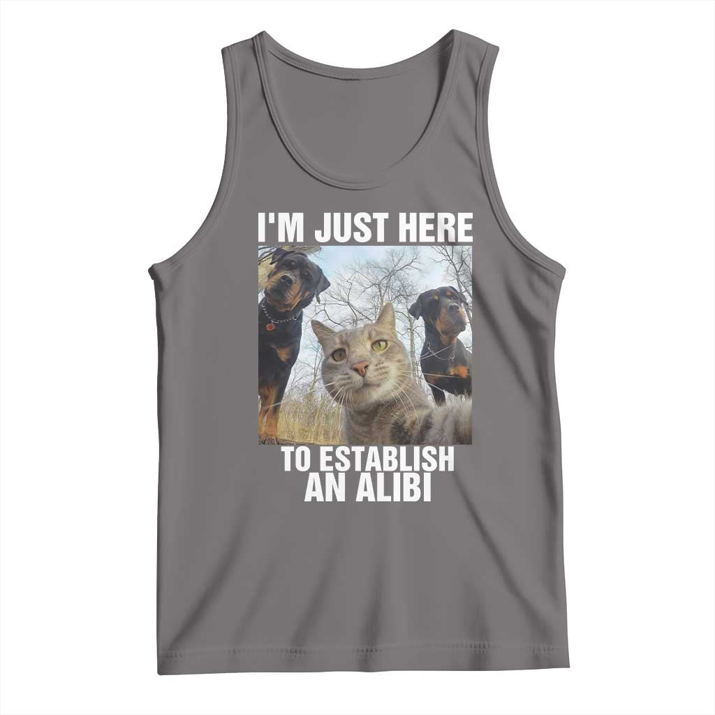 Funny Cat Dog Selfie Tank Top I Am Just Here To Establish An Alibi TS14 Deep Heather Print Your Wear
