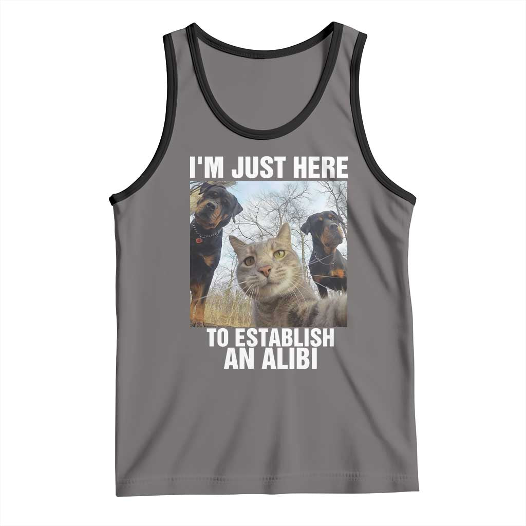 Funny Cat Dog Selfie Tank Top I Am Just Here To Establish An Alibi TS14 Deep Heather Black Print Your Wear