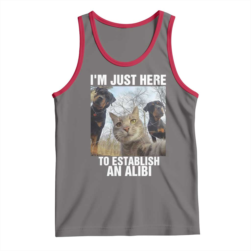 Funny Cat Dog Selfie Tank Top I Am Just Here To Establish An Alibi TS14 Deep Heather Red Print Your Wear