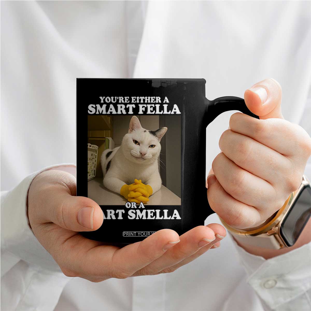 Funny Cat Meme Coffee Mug You Are Either A Smart Fella Or A Fart Smella TS14 Print Your Wear