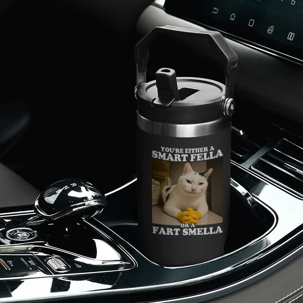 Funny Cat Meme Flip Straw Tumbler You Are Either A Smart Fella Or A Fart Smella TS14 Print Your Wear