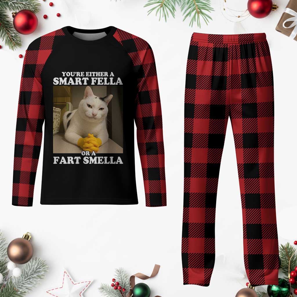 Funny Cat Meme Plaid Pajama Set You Are Either A Smart Fella Or A Fart Smella TS14 Buffalo Plaid Print Your Wear