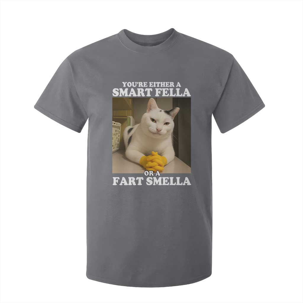 Funny Cat Meme T Shirt For Kid You Are Either A Smart Fella Or A Fart Smella TS14 Charcoal Print Your Wear