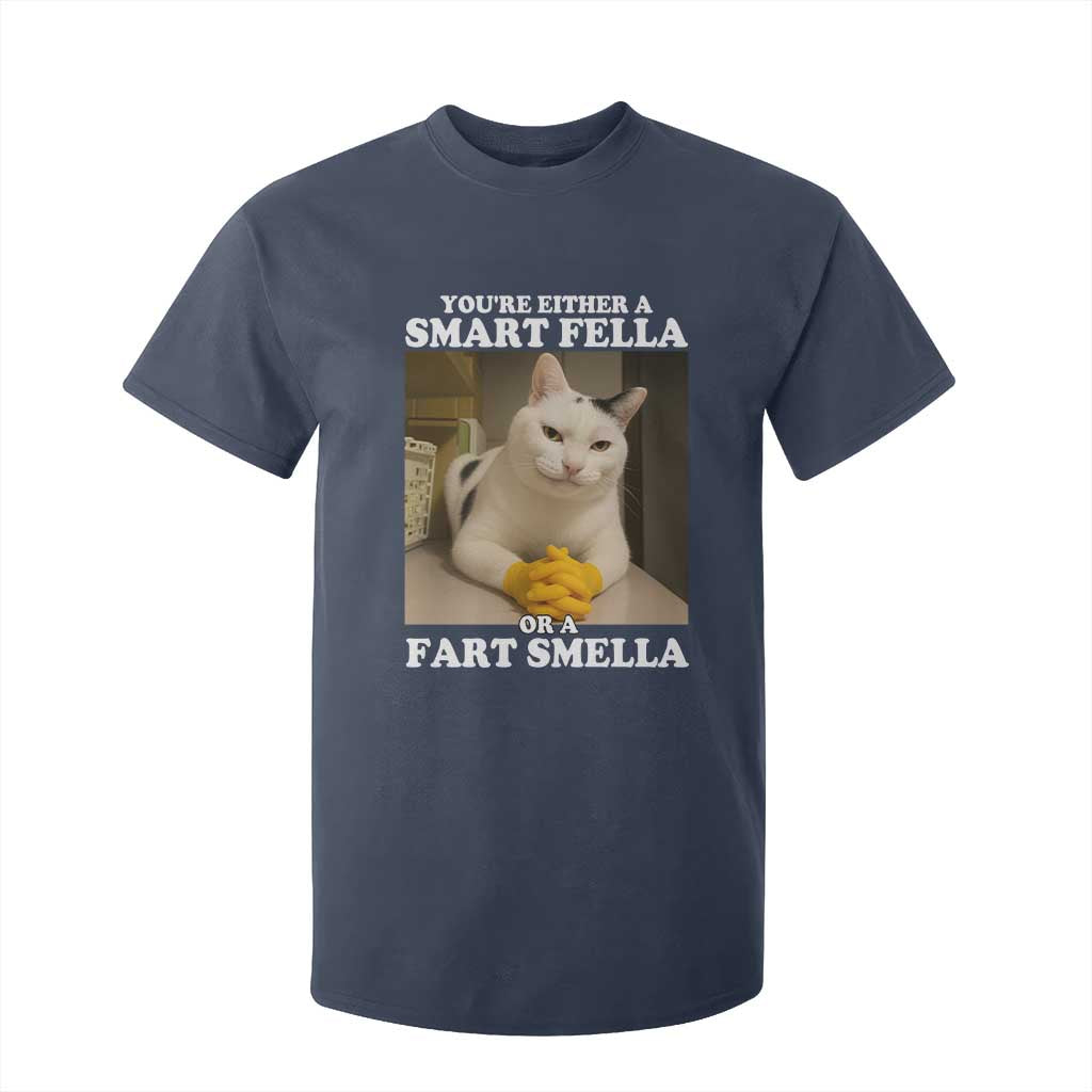 Funny Cat Meme T Shirt For Kid You Are Either A Smart Fella Or A Fart Smella TS14 Navy Print Your Wear