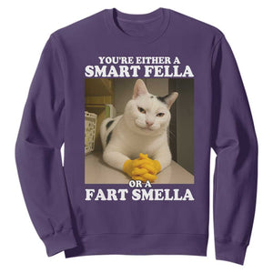 Funny Cat Meme Sweatshirt You Are Either A Smart Fella Or A Fart Smella TS14 Purple Print Your Wear