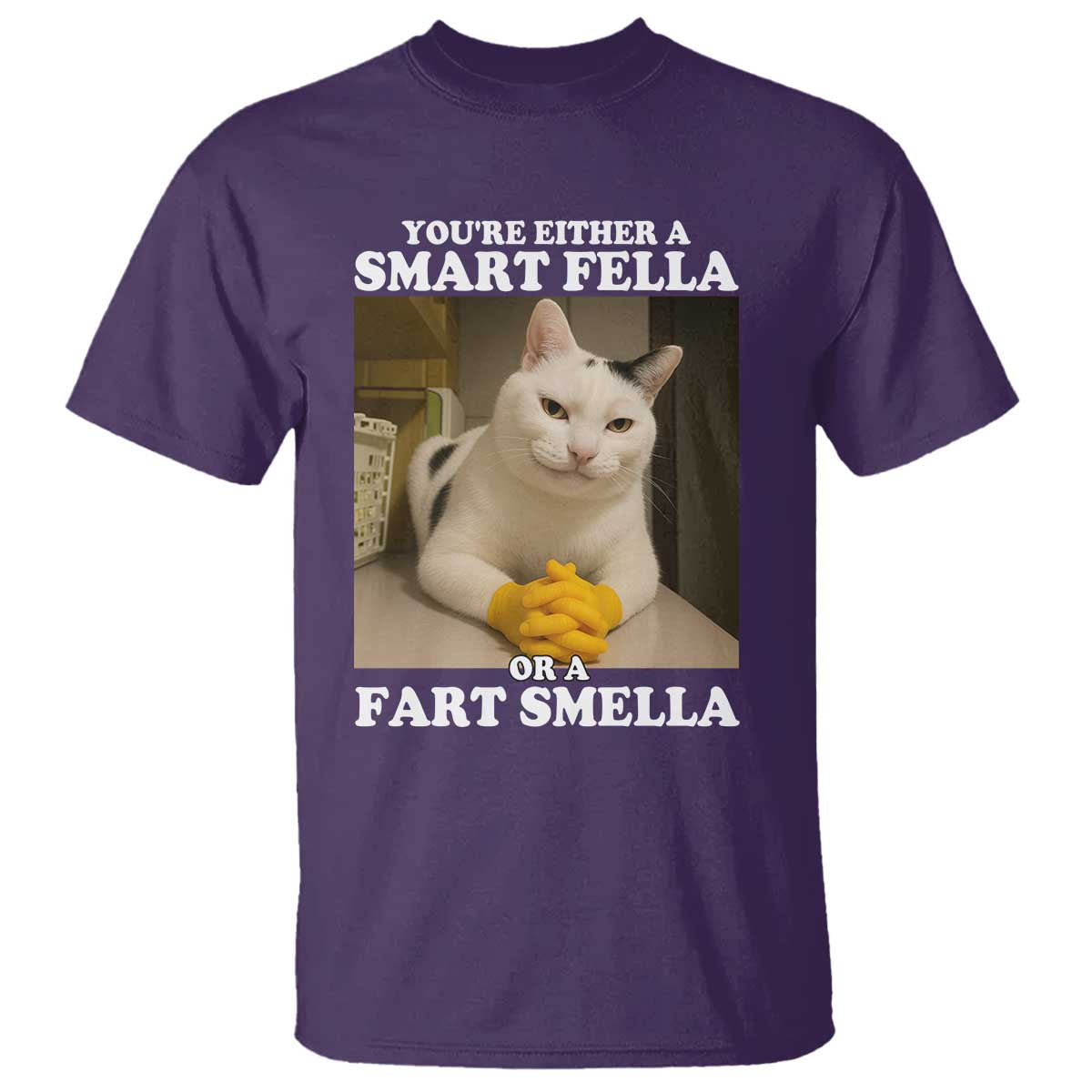 Funny Cat Meme T Shirt You Are Either A Smart Fella Or A Fart Smella TS14 Purple Print Your Wear