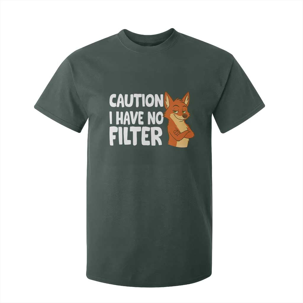 Funny Fox Sarcastic T Shirt For Kid Caution I Have No Filter TS14 Dark Forest Green Print Your Wear
