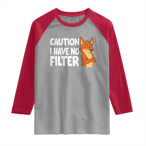 Funny Fox Sarcastic Raglan Shirt Caution I Have No Filter TS14 Sport Gray Red Print Your Wear
