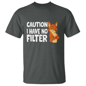 Funny Fox Sarcastic T Shirt Caution I Have No Filter TS14 Dark Heather Print Your Wear
