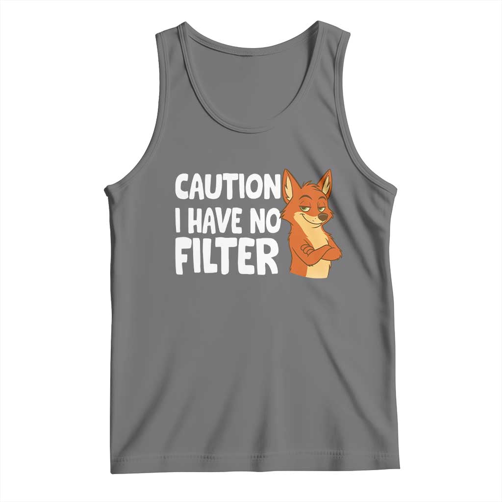 Funny Fox Sarcastic Tank Top Caution I Have No Filter TS14 Black Heather Print Your Wear