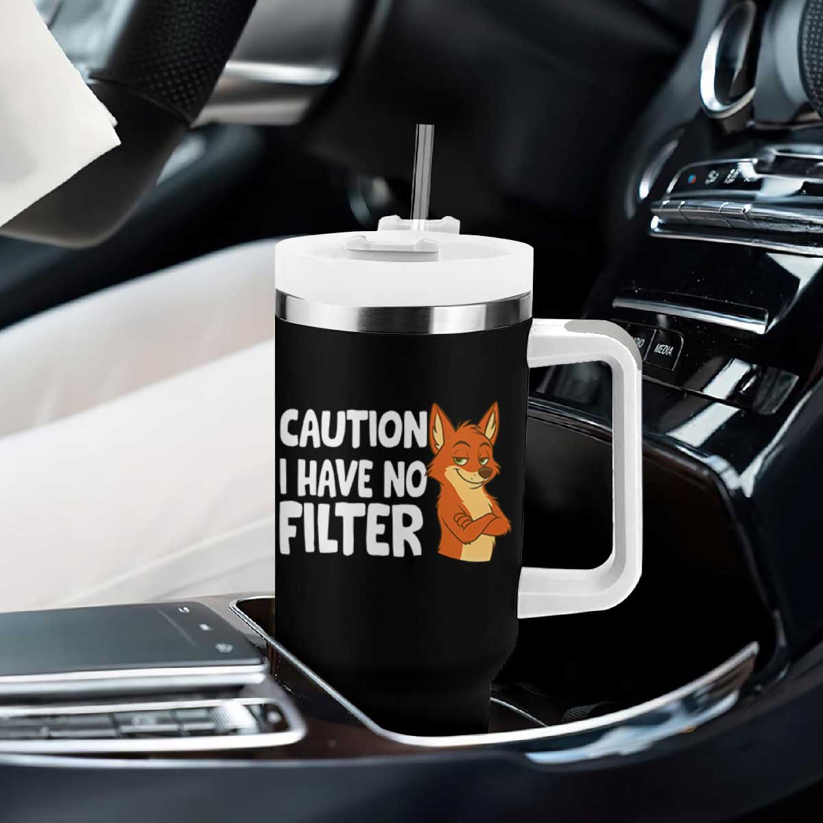 Funny Fox Sarcastic Tumbler With Handle Caution I Have No Filter TS14 Print Your Wear