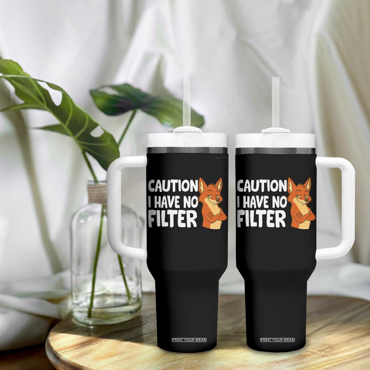 Funny Fox Sarcastic Tumbler With Handle Caution I Have No Filter TS14 Print Your Wear