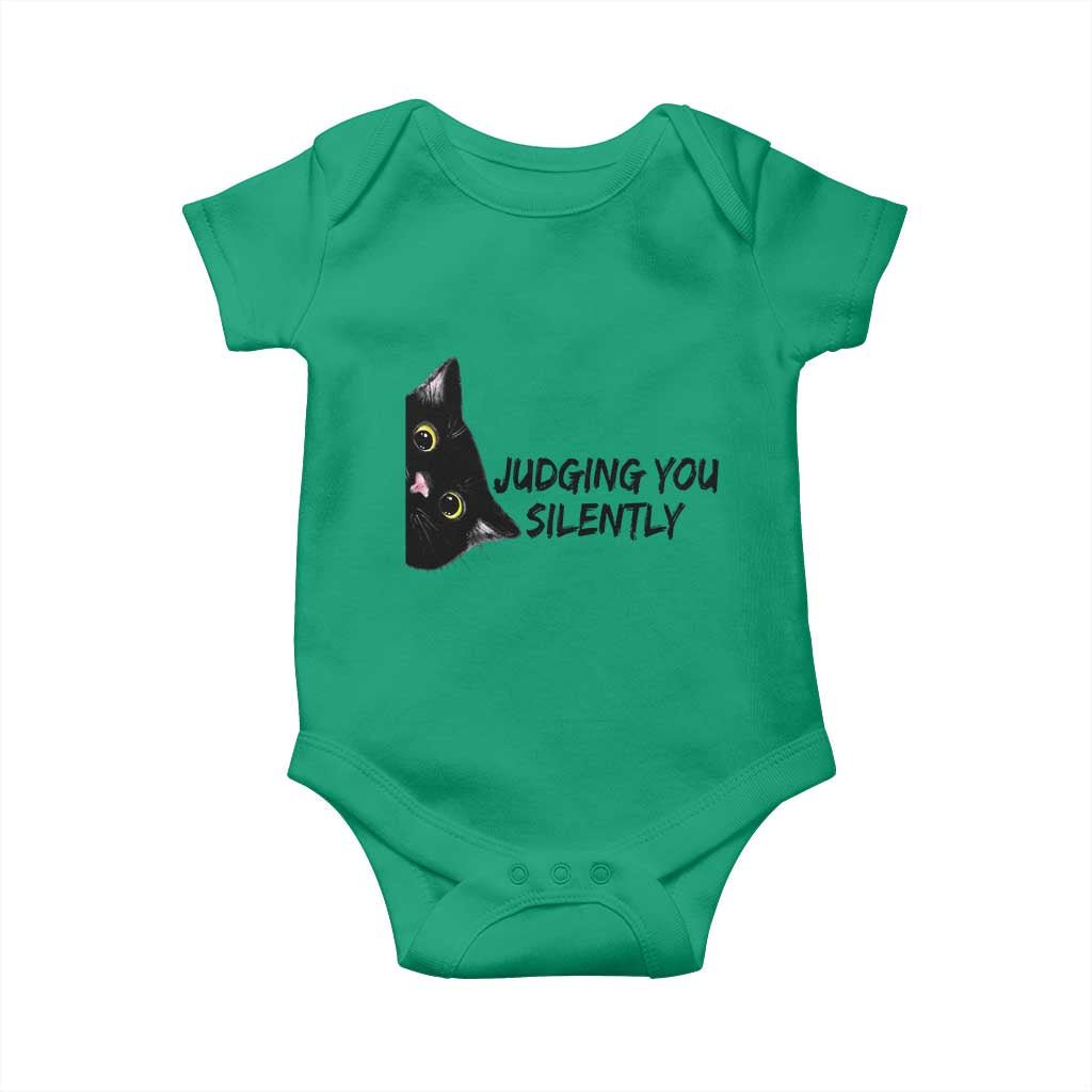 Judging You Silently Black Cat Baby Onesie Funny Sarcastic Kitten Pet Lovers TS14 Irish Green Print Your Wear