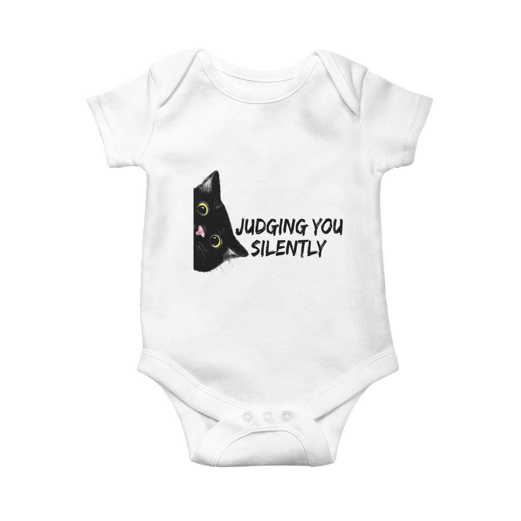 Judging You Silently Black Cat Baby Onesie Funny Sarcastic Kitten Pet Lovers TS14 White Print Your Wear