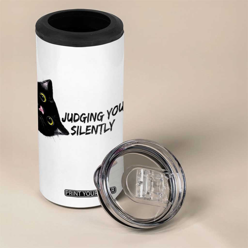 Judging You Silently Black Cat 4 in 1 Can Cooler Tumbler Funny Sarcastic Kitten Pet Lovers TS14 Print Your Wear
