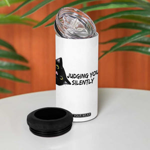 Judging You Silently Black Cat 4 in 1 Can Cooler Tumbler Funny Sarcastic Kitten Pet Lovers TS14 Print Your Wear