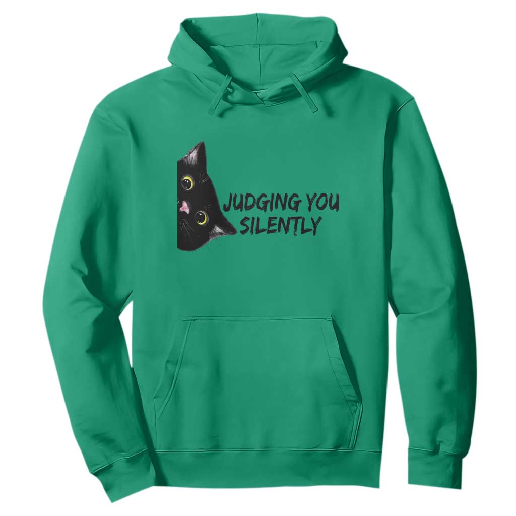 Judging You Silently Black Cat Hoodie Funny Sarcastic Kitten Pet Lovers TS14 Irish Green Print Your Wear