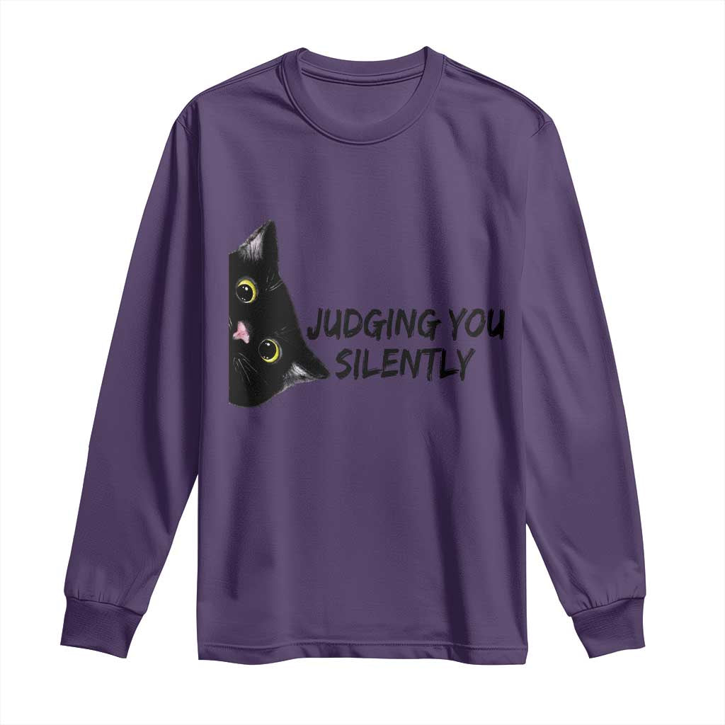 Judging You Silently Black Cat Long Sleeve Shirt Funny Sarcastic Kitten Pet Lovers TS14 Purple Print Your Wear